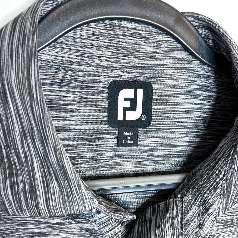 FJ Polo Shirt Mens XL Performance Geometric Black Gray Space Dye Golf - Picture 3 of 7